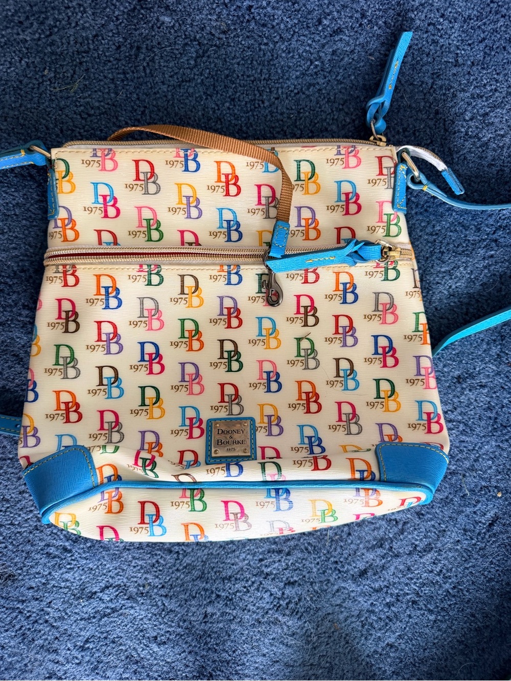 Dooney & Bourke Multicolor DB Logo Crossbody with Bright Blue Trim